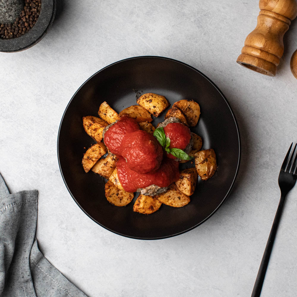 Beef Meatballs w/ Roast Chat Potato & Passata