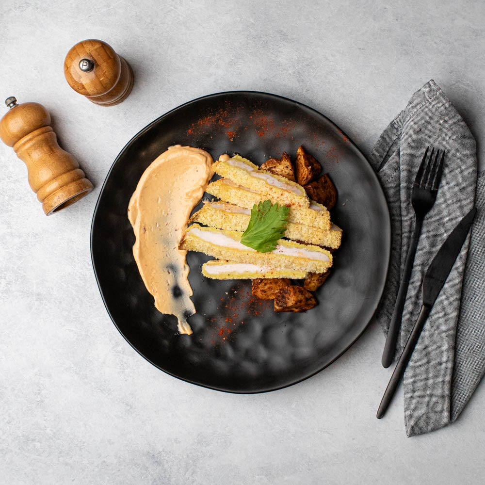 Olly's Chicken Schnitty w/ Roast Chat Potato and Chipotle Mayo